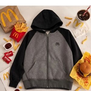 McDonald's VTG Gray/ Black Apparel Collection Hoodie. Full Zip Pockets. Unisex M